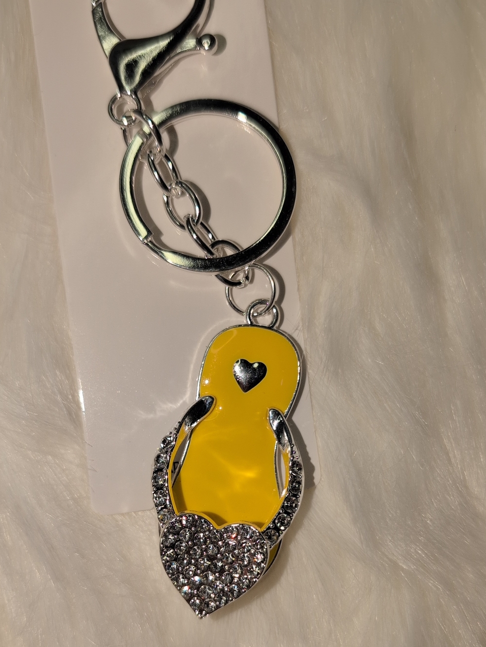 Yellow Heart Flip-Flop Keychain with Crystal Heart Accent